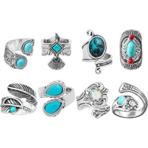 8pcs turquoise women's rings spoon rings