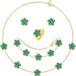 5 piece gold plated lucky four leaf clover jewelry set