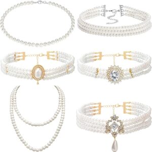 6 pieces pearl cubic zirconia necklaces for women