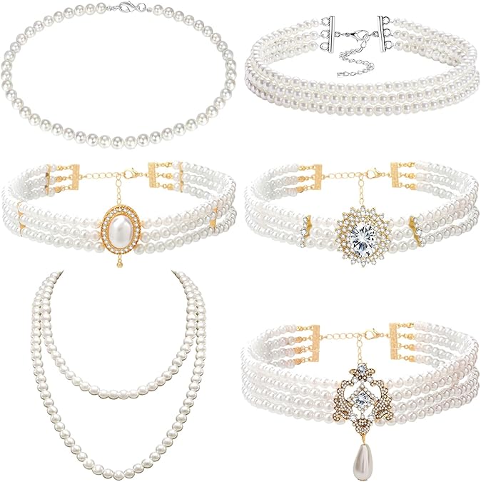 6 pieces pearl cubic zirconia necklaces for women 6 pieces pearl cubic zirconia necklaces for women