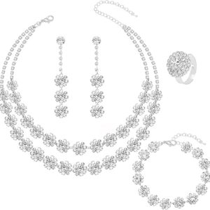 5 piece crystal silver jewelry set