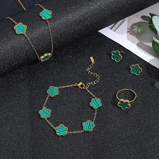 5 piece gold plated lucky four leaf clover jewelry set 5 piece gold plated lucky four leaf clover jewelry set
